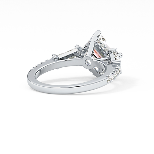 Asscher Cut 2.86 Carat Moissanite Ring – Cluster Setting in Gold 2