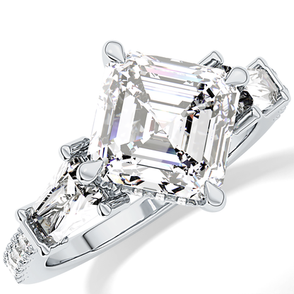 Emerald Square Cut 2.86 Carat Moissanite Ring – Cluster Setting in Gold
