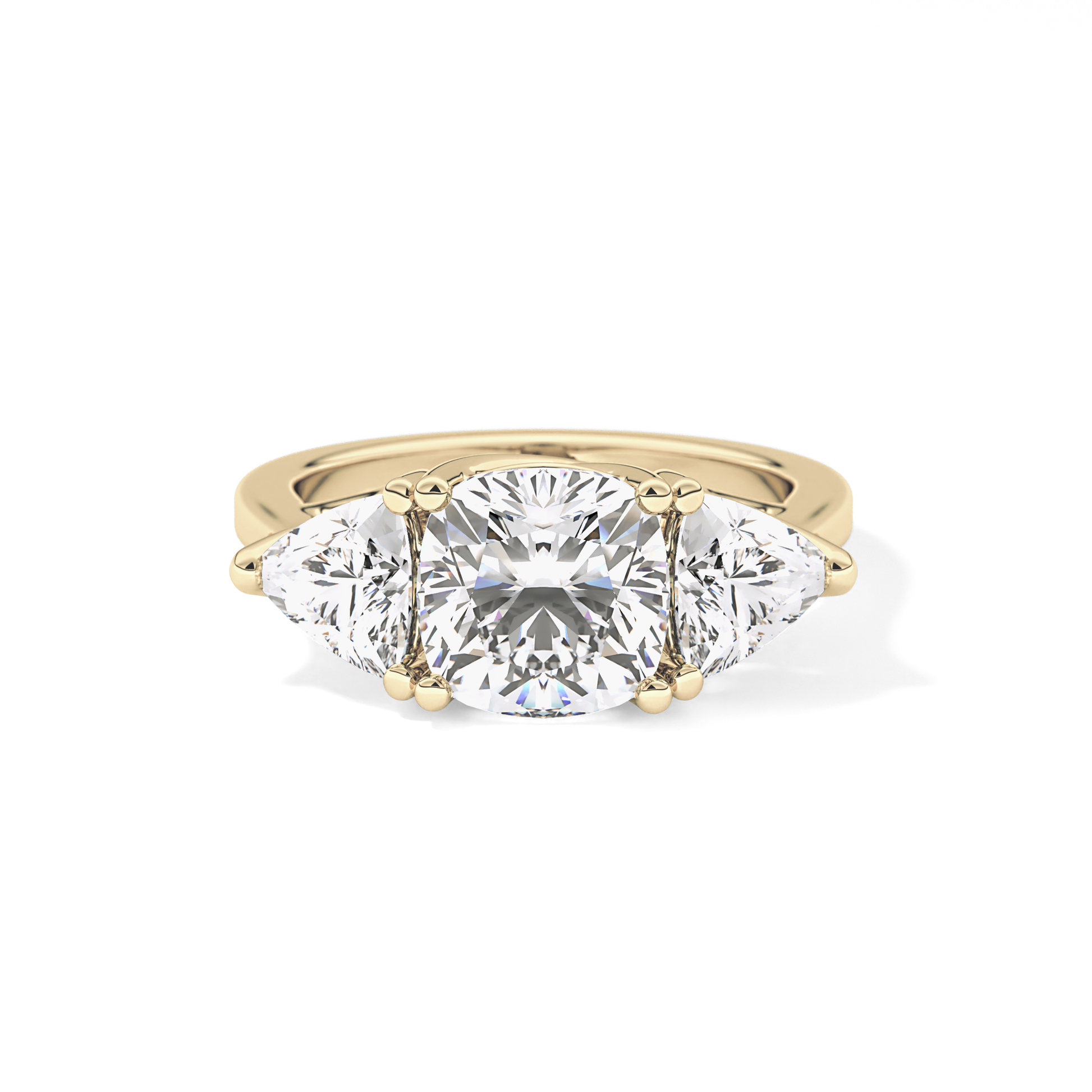 Cushion Cut 2.78 Carat Moissanite Ring – Three Stones Setting in Gold
