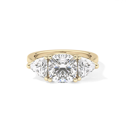 Cushion Cut 2.78 Carat Moissanite Ring – Three Stones Setting in Gold