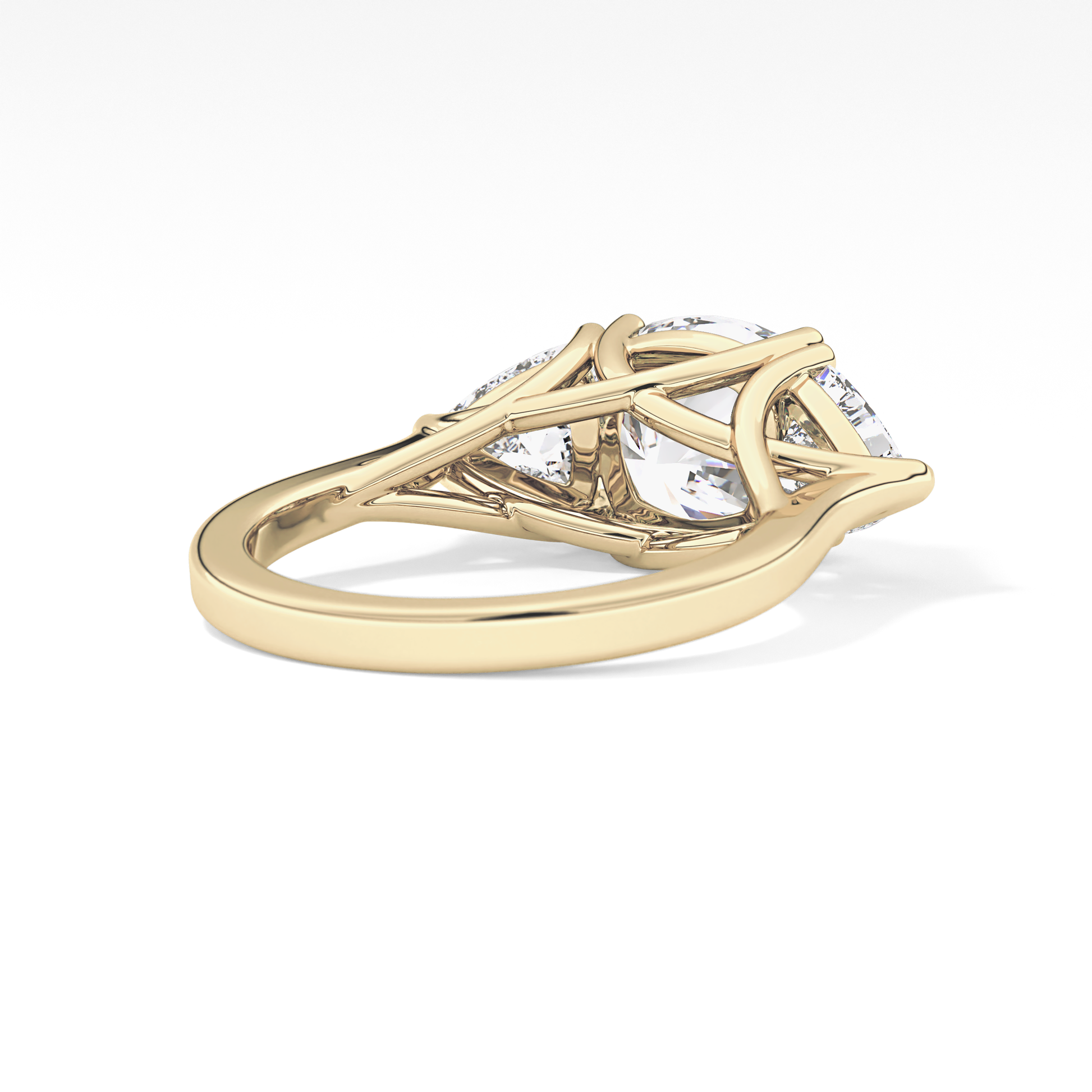Cushion Cut 2.78 Carat Moissanite Ring – Three Stones Setting in Gold