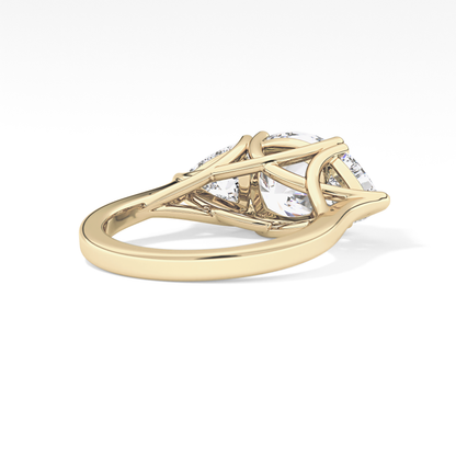 Cushion Cut 2.78 Carat Moissanite Ring – Three Stones Setting in Gold