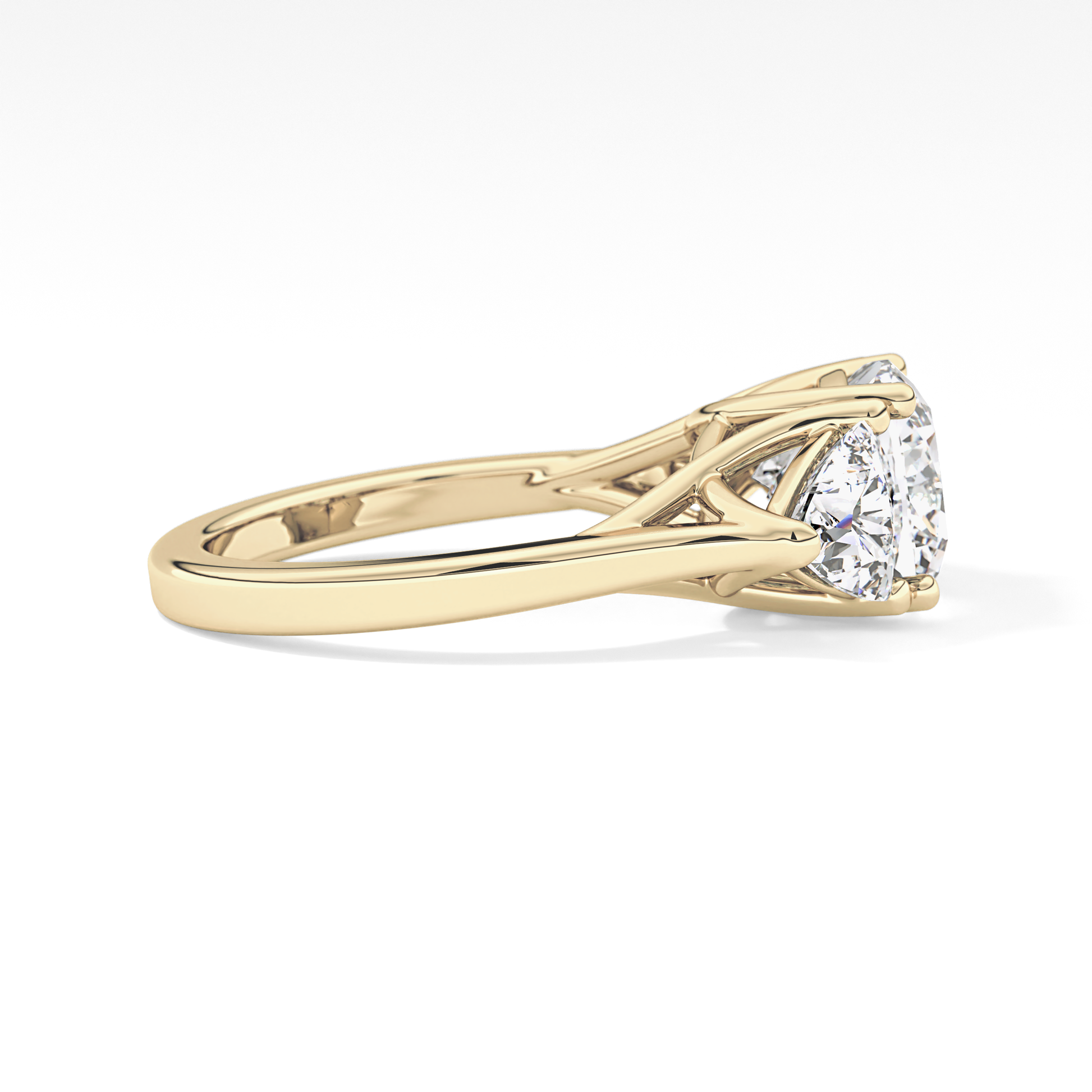 Cushion Cut 2.78 Carat Moissanite Ring – Three Stones Setting in Gold