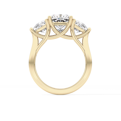 Cushion Cut 2.78 Carat Moissanite Ring – Three Stones Setting in Gold