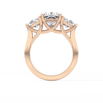 Cushion Cut 2.78 Carat Moissanite Ring – Three Stones Setting in Gold