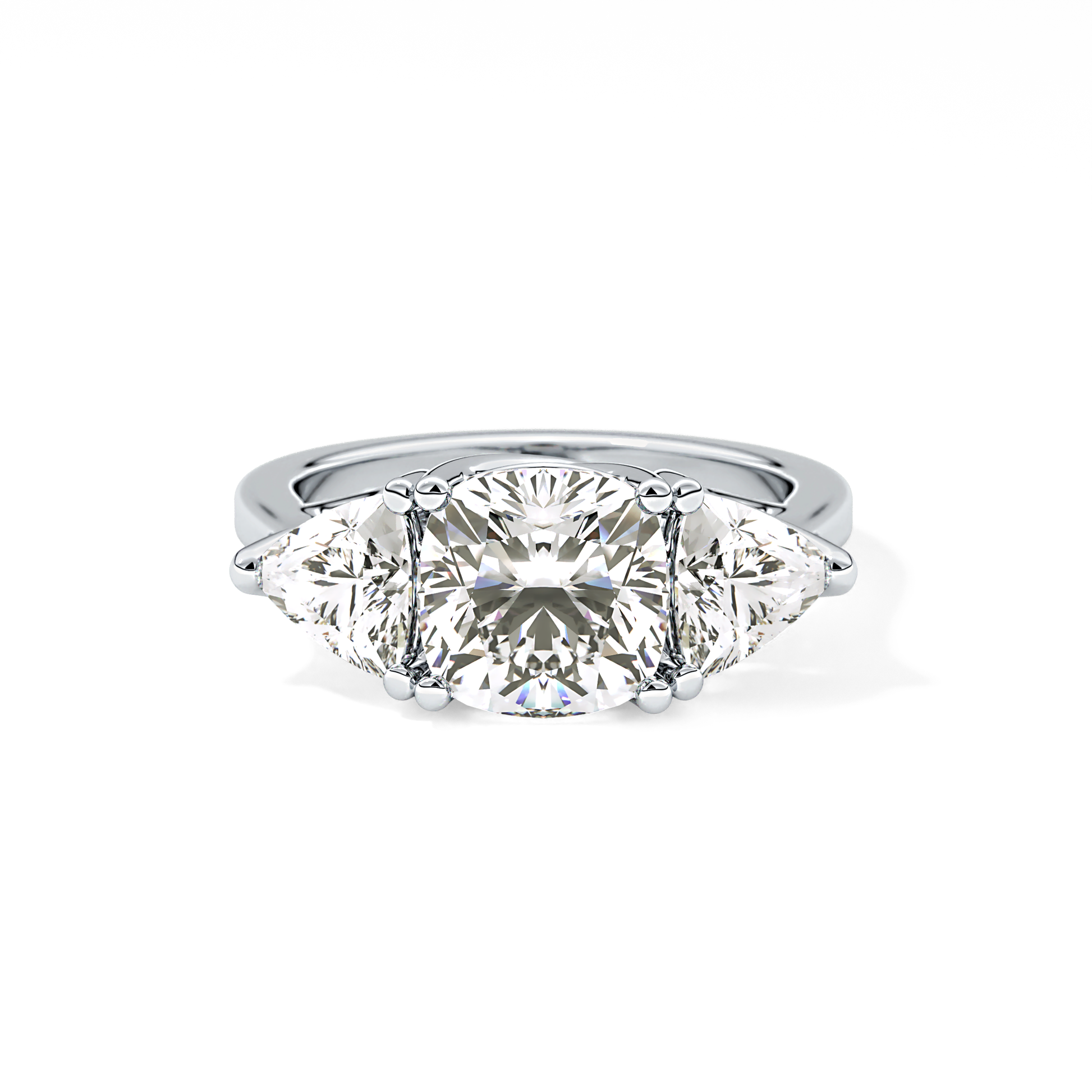 Cushion Cut 2.78 Carat Moissanite Ring – Three Stones Setting in Gold