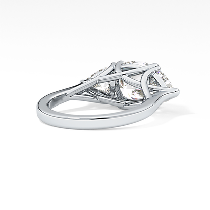 Cushion Cut 2.78 Carat Moissanite Ring – Three Stones Setting in Gold