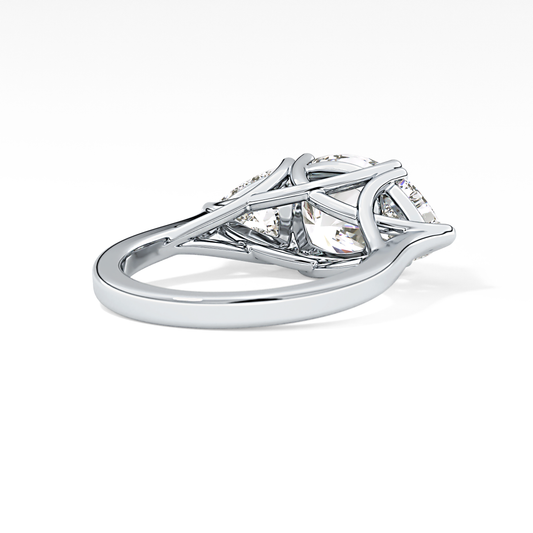 Cushion Cut 2.78 Carat Moissanite Ring – Three Stones Setting in Gold