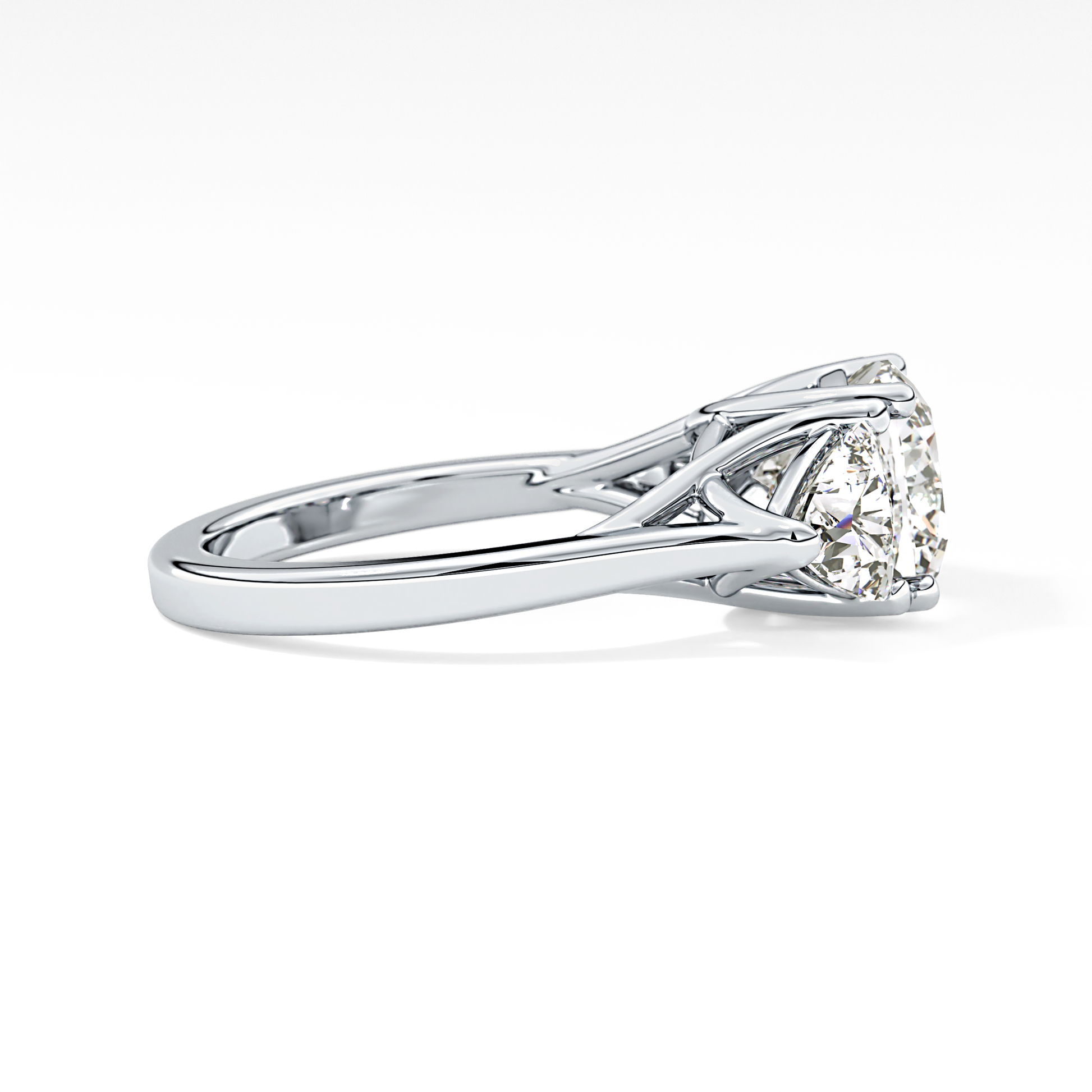 Cushion Cut 2.78 Carat Moissanite Ring – Three Stones Setting in Gold