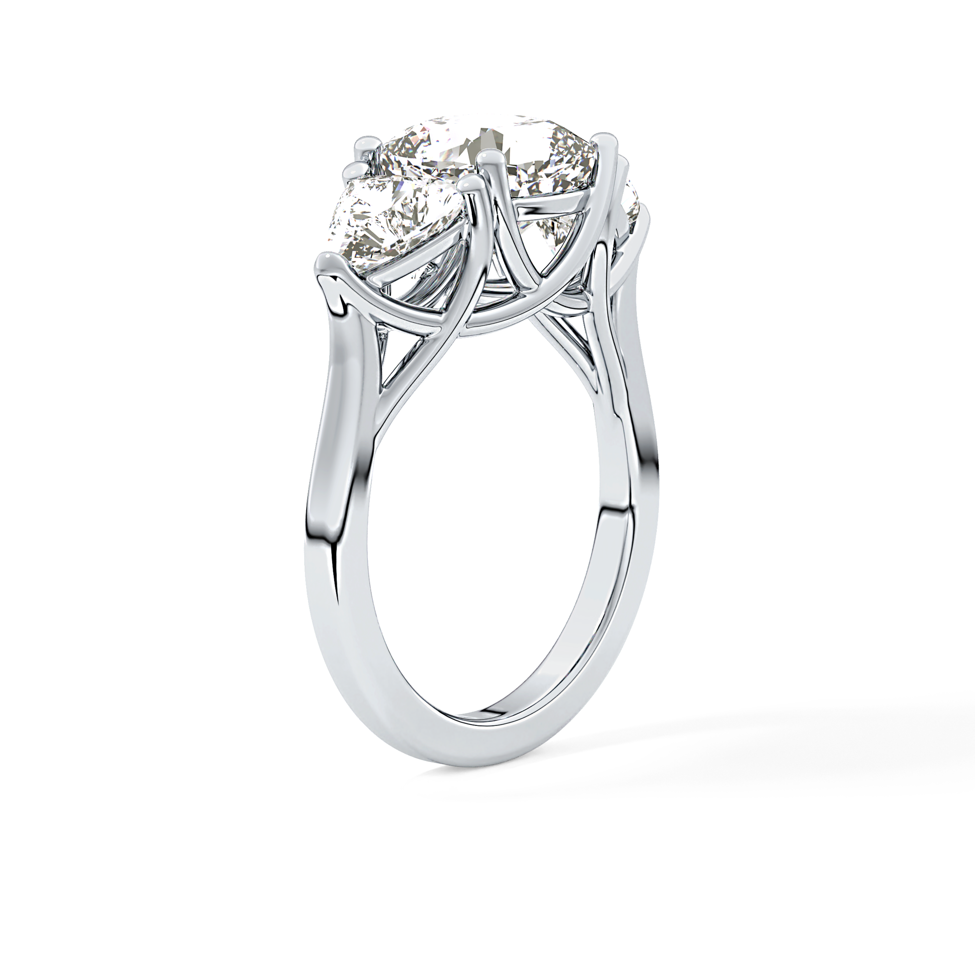 Cushion Cut 2.78 Carat Moissanite Ring – Three Stones Setting in Gold