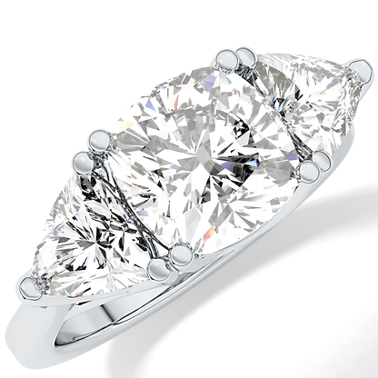 Cushion Cut 2.78 Carat Moissanite Ring – Three Stones Setting in Gold
