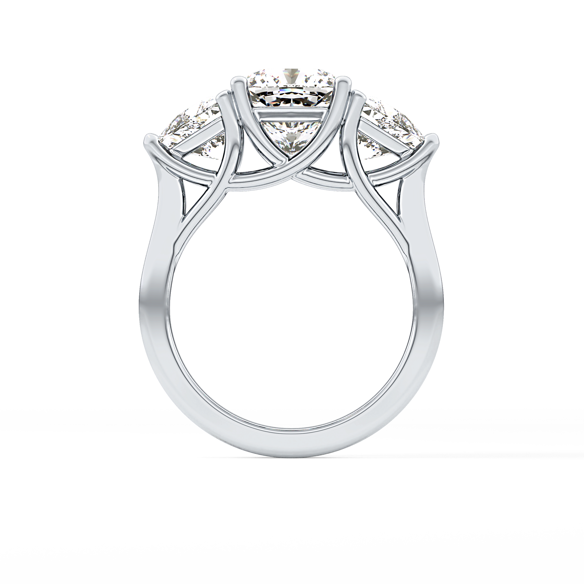 Cushion Cut 2.78 Carat Moissanite Ring – Three Stones Setting in Gold