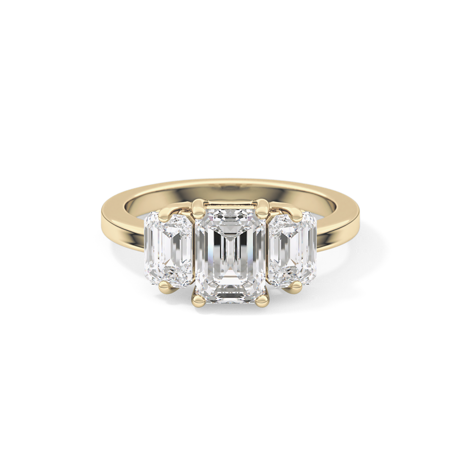 Emerald Cut 1.25 Carat Moissanite Ring – Three Stones Setting in Gold