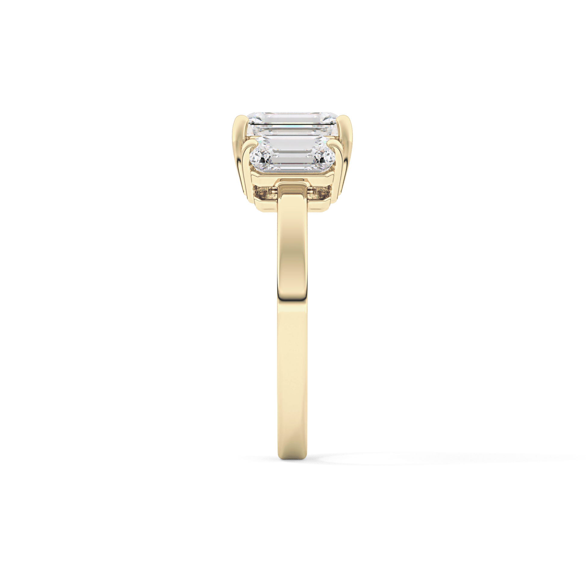 Emerald Cut 1.25 Carat Moissanite Ring – Three Stones Setting in Gold