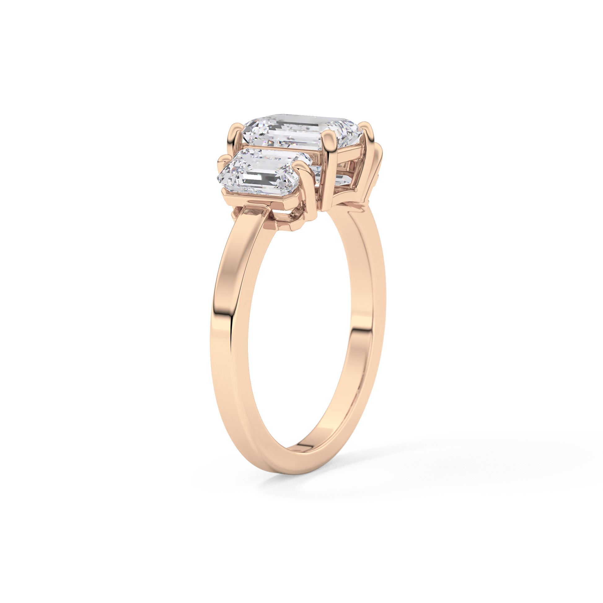 Emerald Cut 1.25 Carat Moissanite Ring – Three Stones Setting in Gold