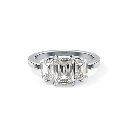 Emerald Cut 1.25 Carat Moissanite Ring – Three Stones Setting in Gold