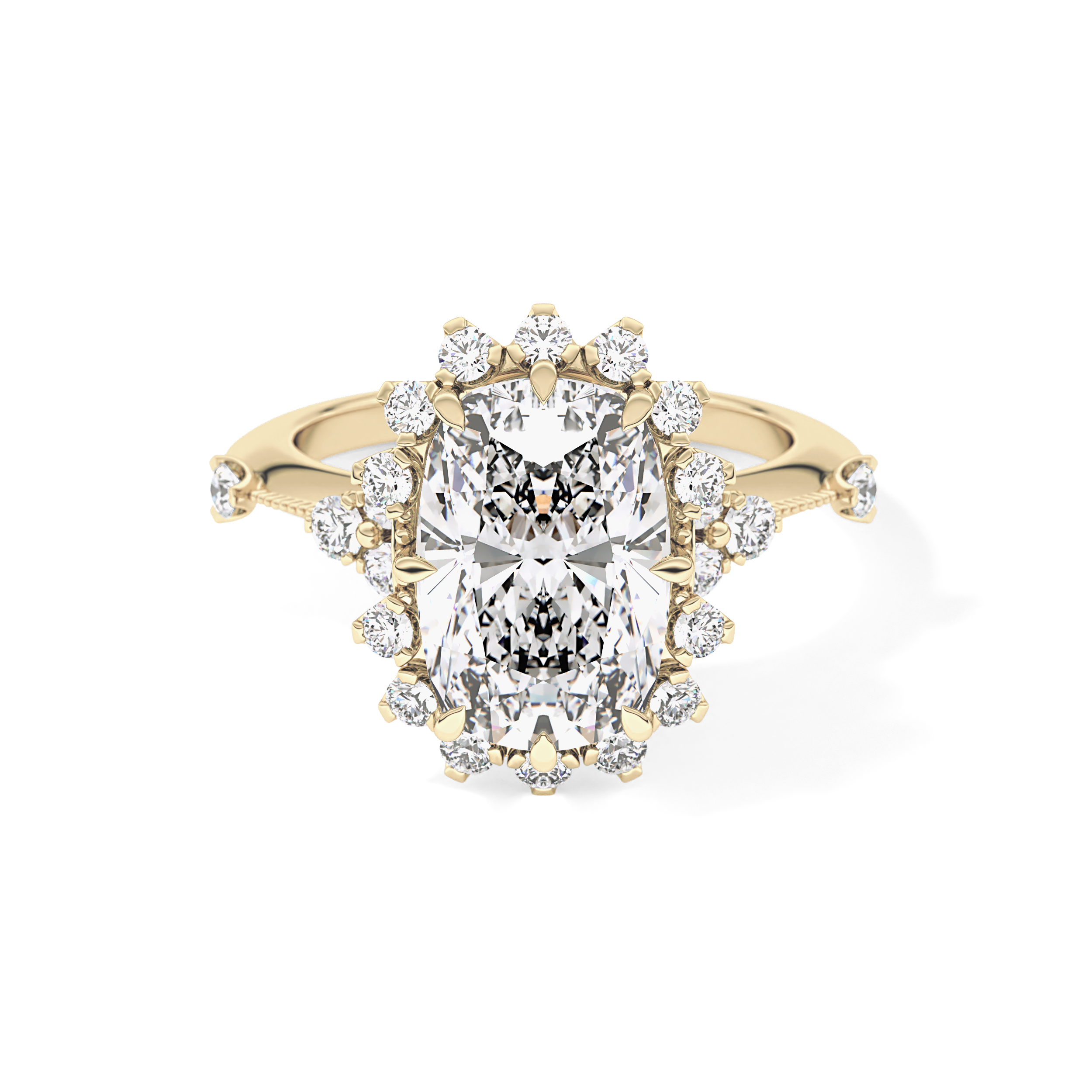 Cushion Cut 4.05 Carat Moissanite Ring – Halo Setting in Gold