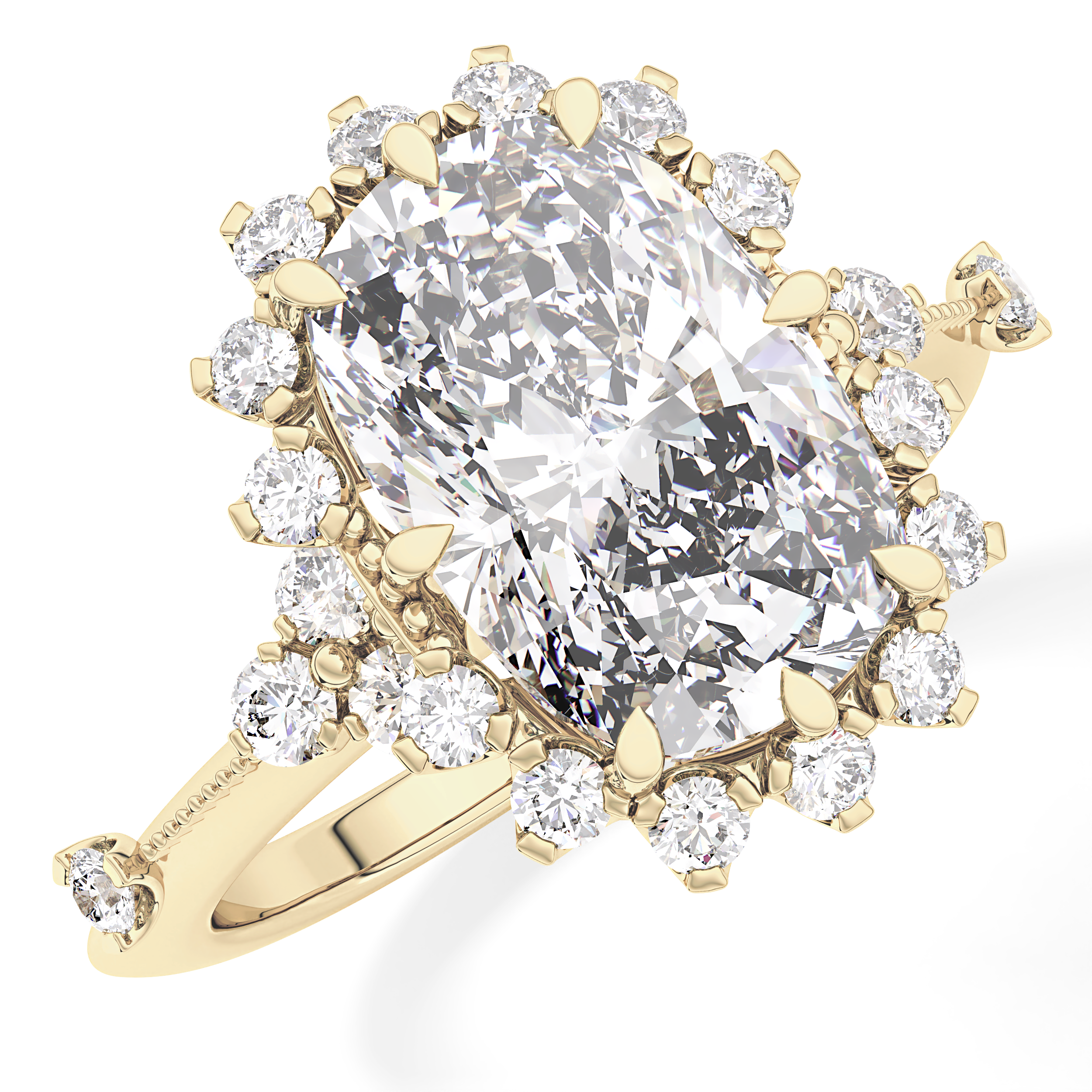 Cushion Cut 4.05 Carat Moissanite Ring – Halo Setting in Gold