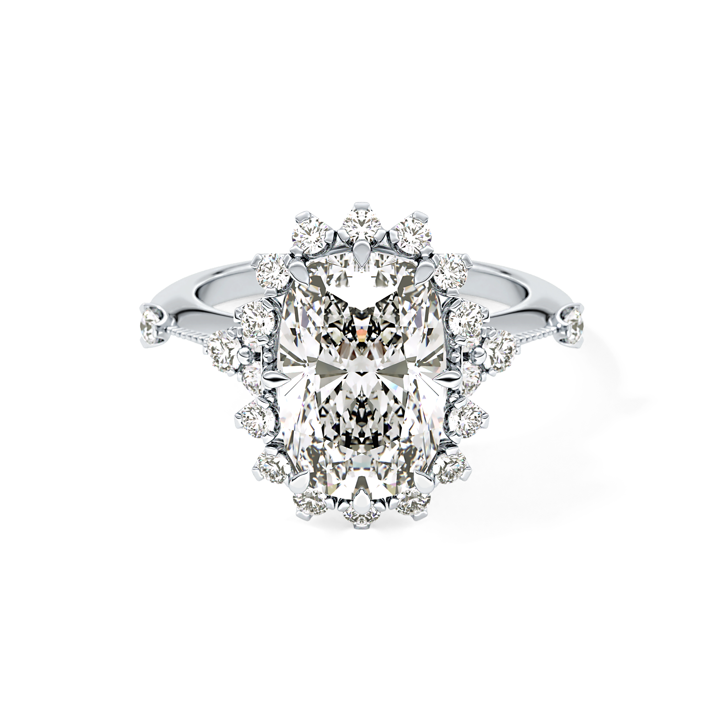 Cushion Cut 4.05 Carat Moissanite Ring – Halo Setting in Gold