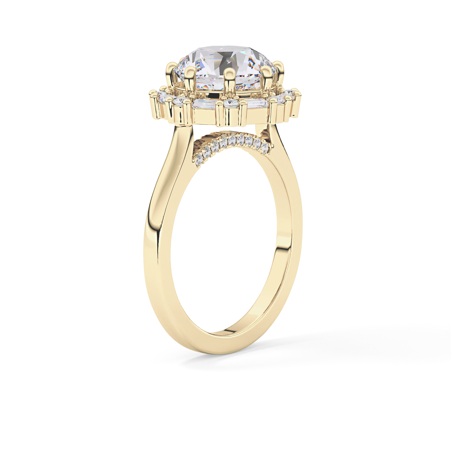 Round Cut 3.16 Carat Moissanite Ring – Halo Setting in Gold
