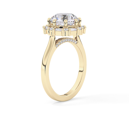 Round Cut 3.16 Carat Moissanite Ring – Halo Setting in Gold