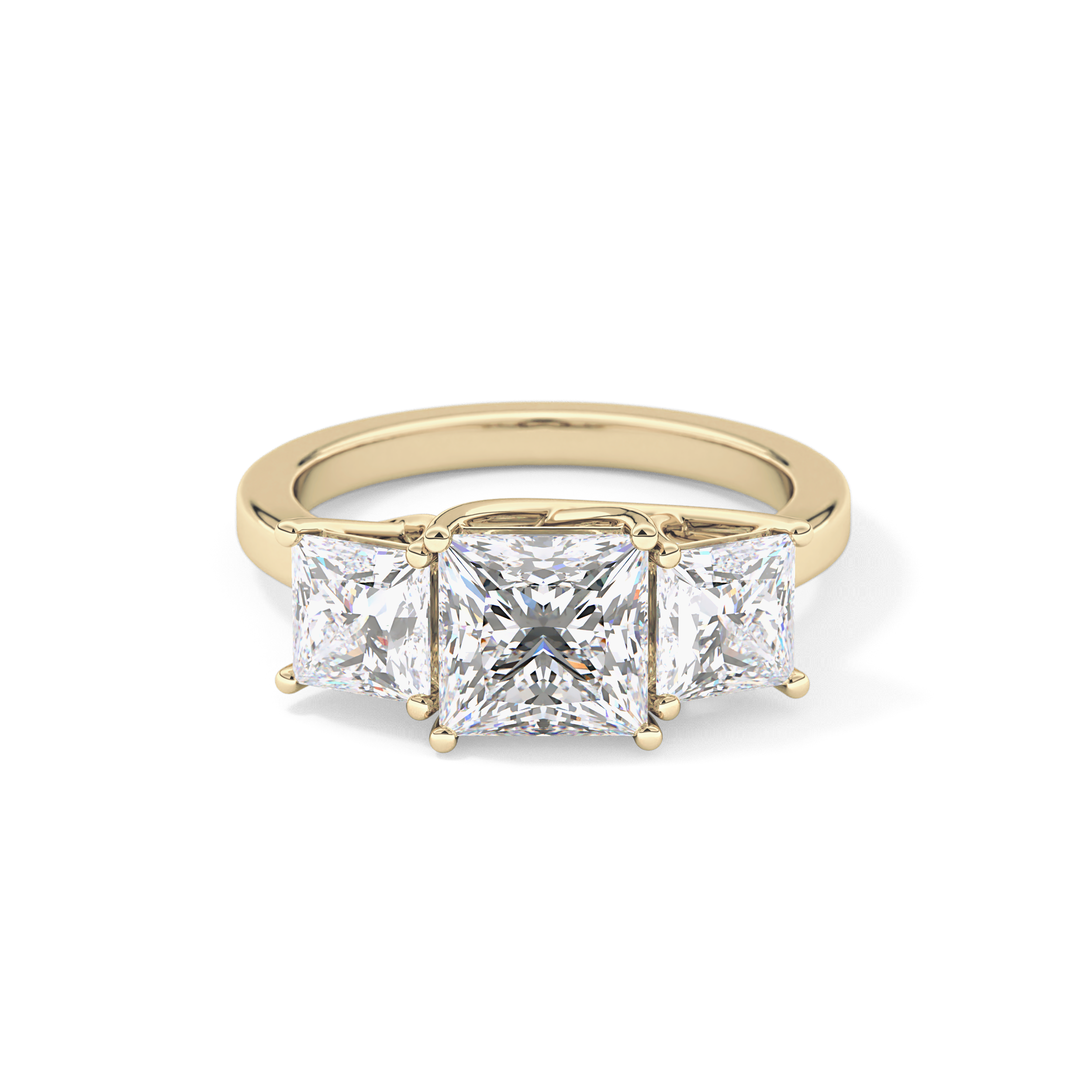 Princess Cut 1.87 Carat Moissanite Ring – Three Stones Setting in Gold