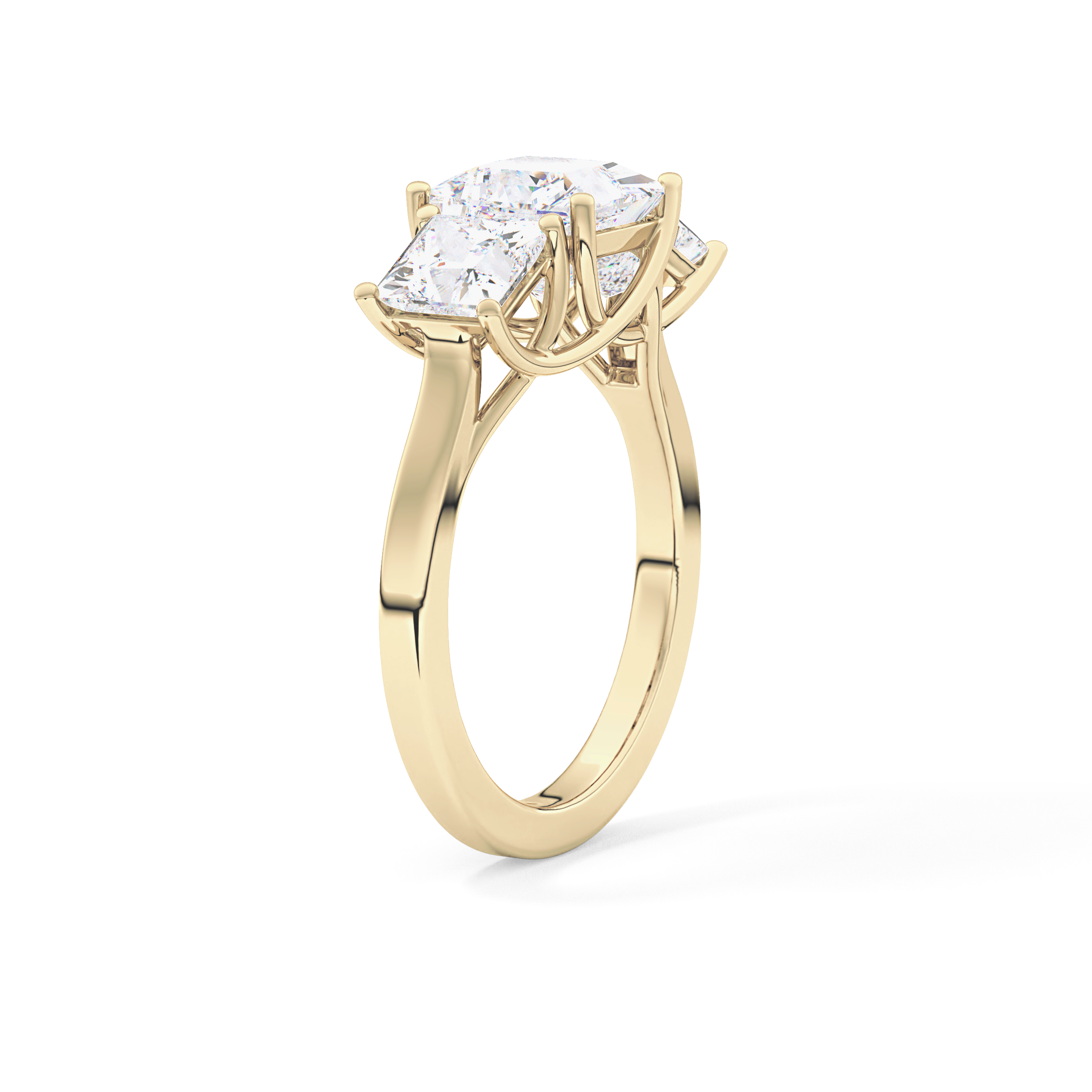Princess Cut 1.87 Carat Moissanite Ring – Three Stones Setting in Gold