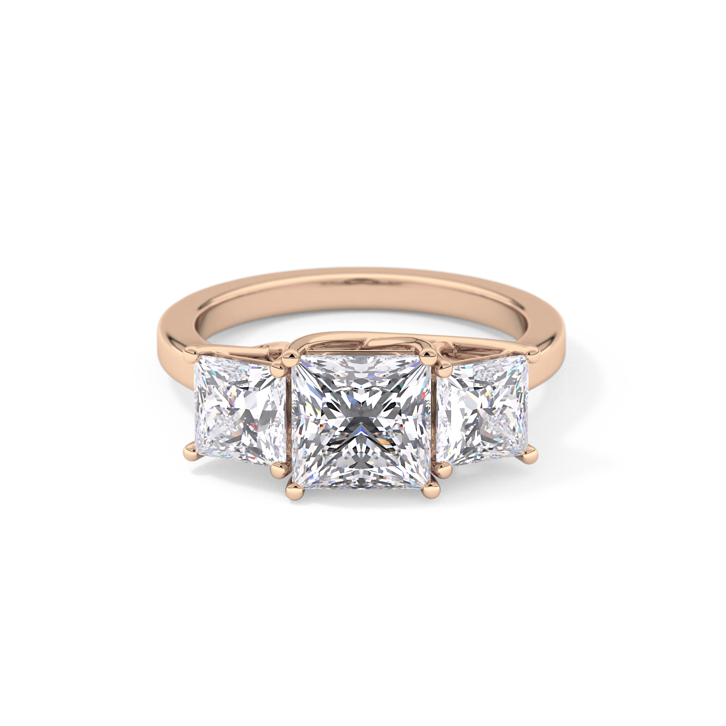 Princess Cut 1.87 Carat Moissanite Ring – Three Stones Setting in Gold