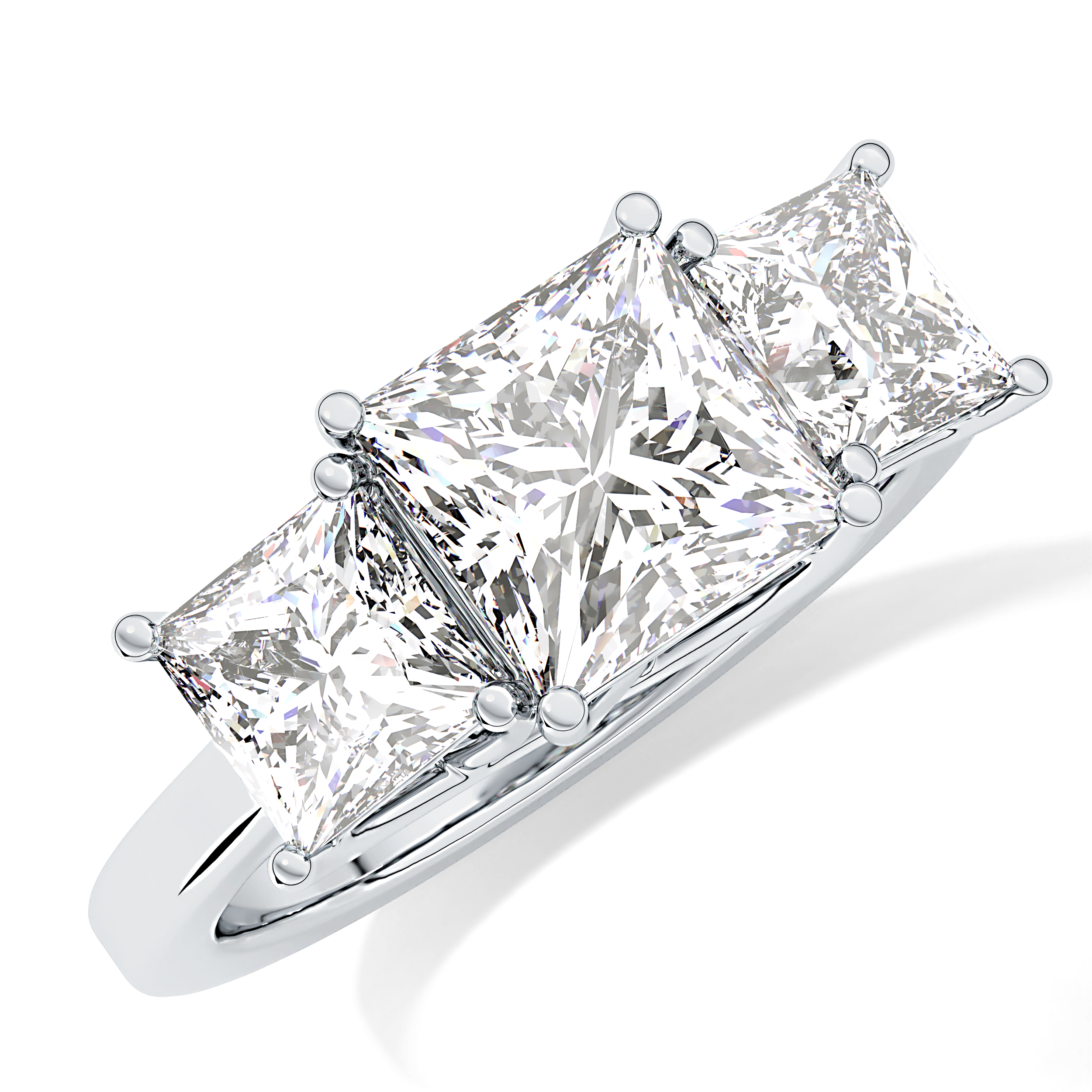 Princess Cut 1.87 Carat Moissanite Ring – Three Stones Setting in Gold