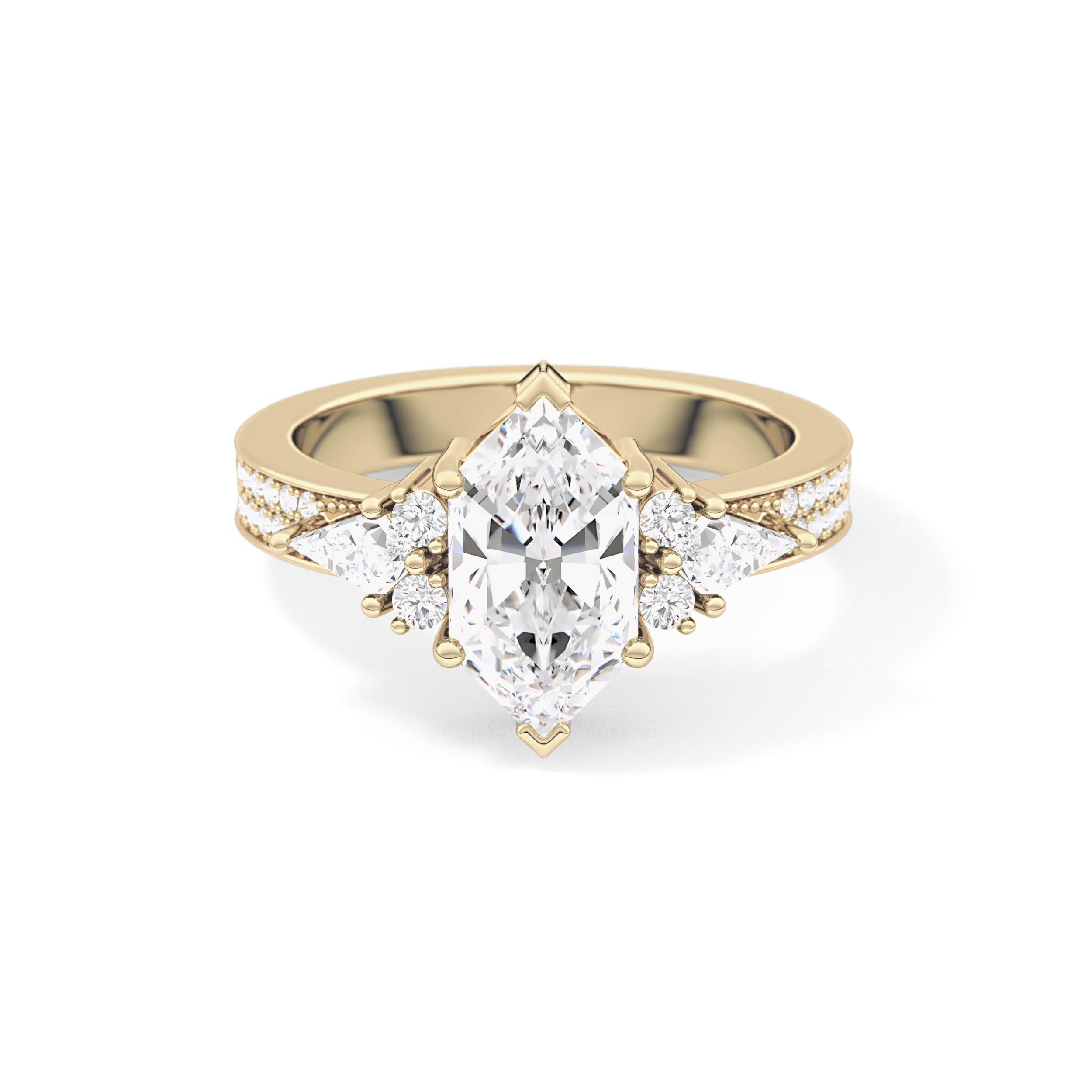 Custom Cut 3.28 Carat Moissanite Ring – Multi Stones Setting in Gold