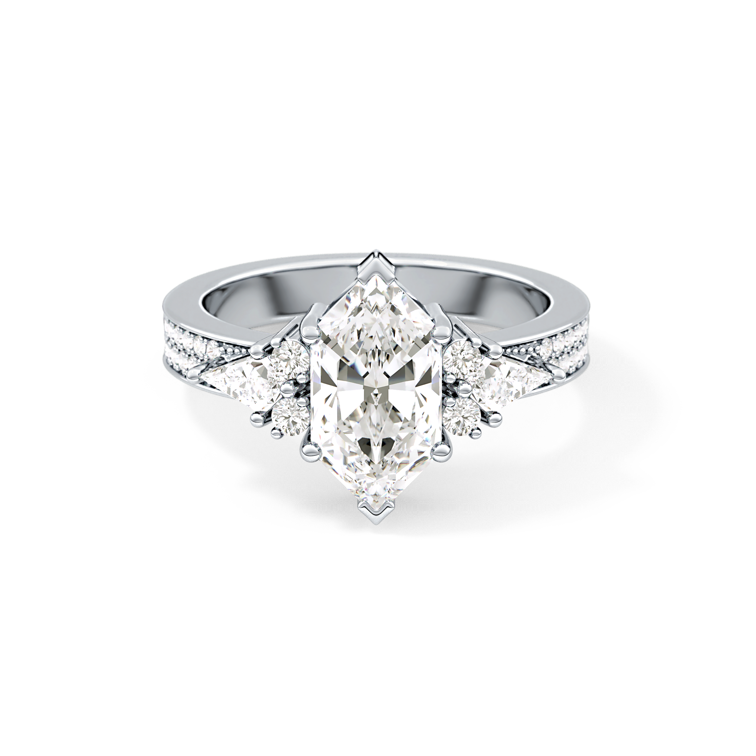 Custom Cut 3.28 Carat Moissanite Ring – Multi Stones Setting in Gold
