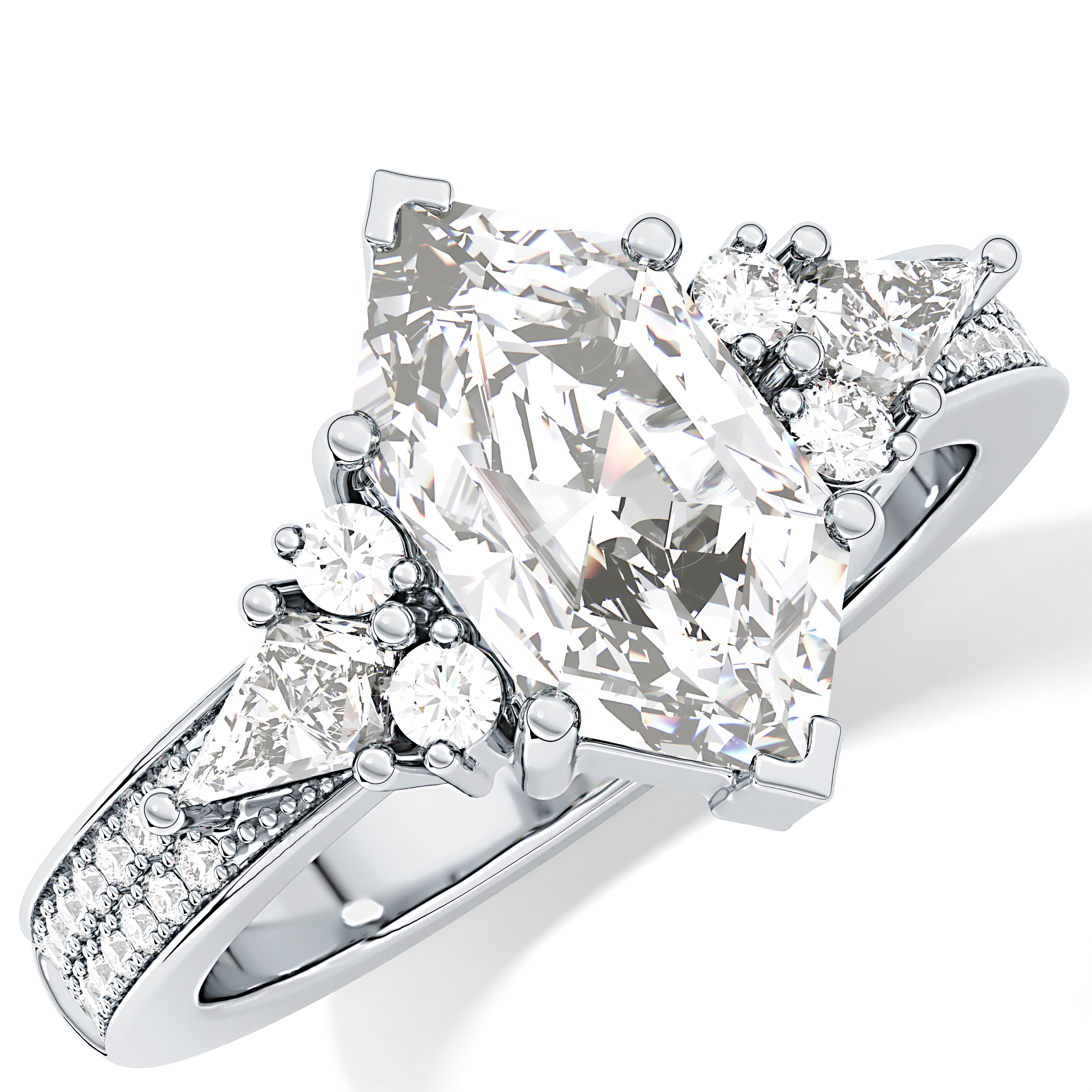 Custom Cut 3.28 Carat Moissanite Ring – Multi Stones Setting in Gold