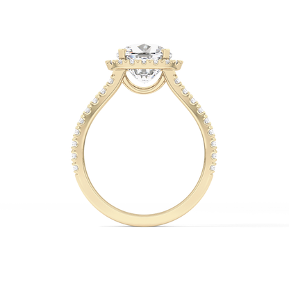 Cushion Cut 3.28 Carat Moissanite Ring – Split Shank & Halo Setting in Gold