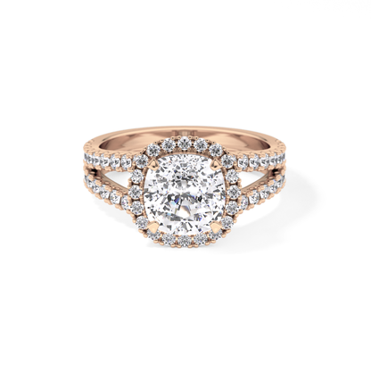 Cushion Cut 3.28 Carat Moissanite Ring – Split Shank & Halo Setting in Gold