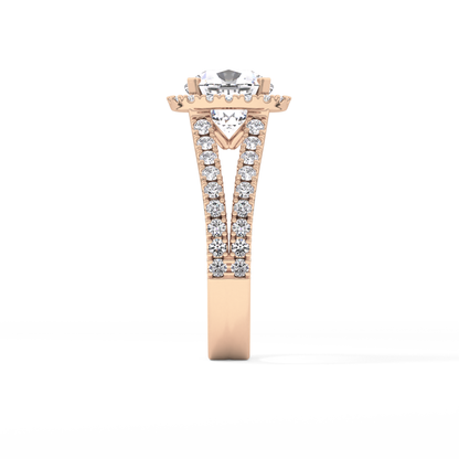 Cushion Cut 3.28 Carat Moissanite Ring – Split Shank & Halo Setting in Gold