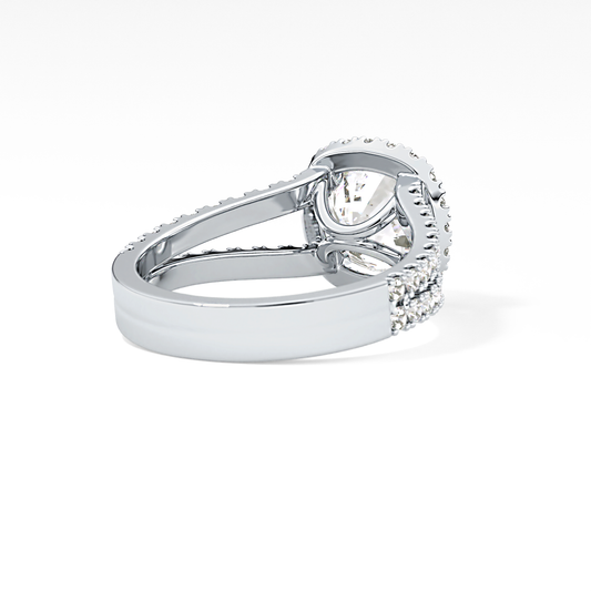Cushion Cut 3.28 Carat Moissanite Ring – Split Shank & Halo Setting in Gold
