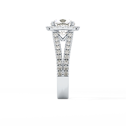 Cushion Cut 3.28 Carat Moissanite Ring – Split Shank & Halo Setting in Gold