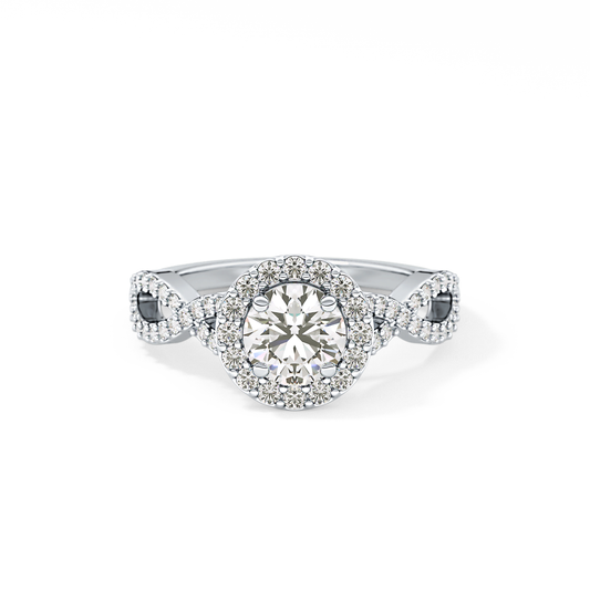 Round Cut 0.8 Carat Moissanite Ring – Double Halo Twisted Pave Setting in Gold
