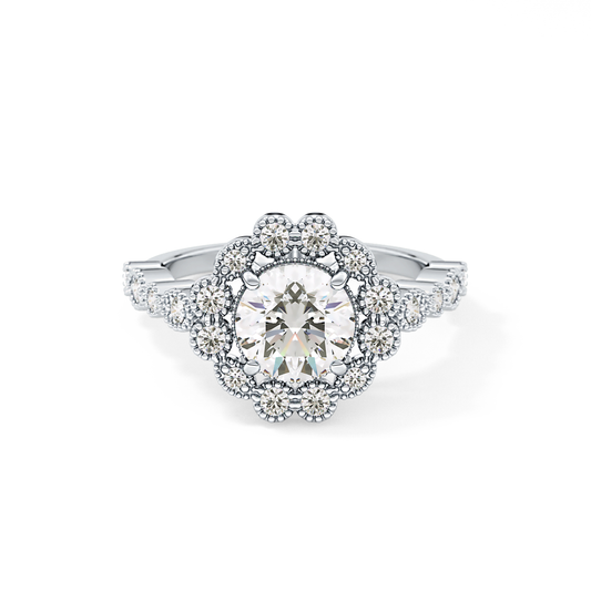 Round Cut 1.34 Carat Moissanite Ring – Halo & Pave Setting in Gold