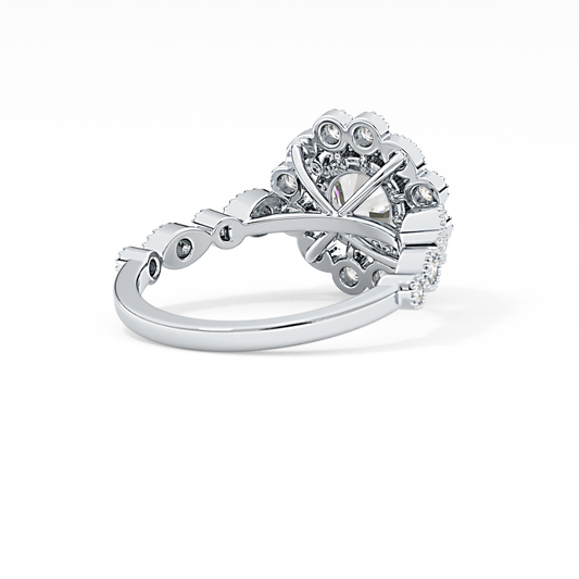 Round Cut 1.34 Carat Moissanite Ring – Halo & Pave Setting in Gold