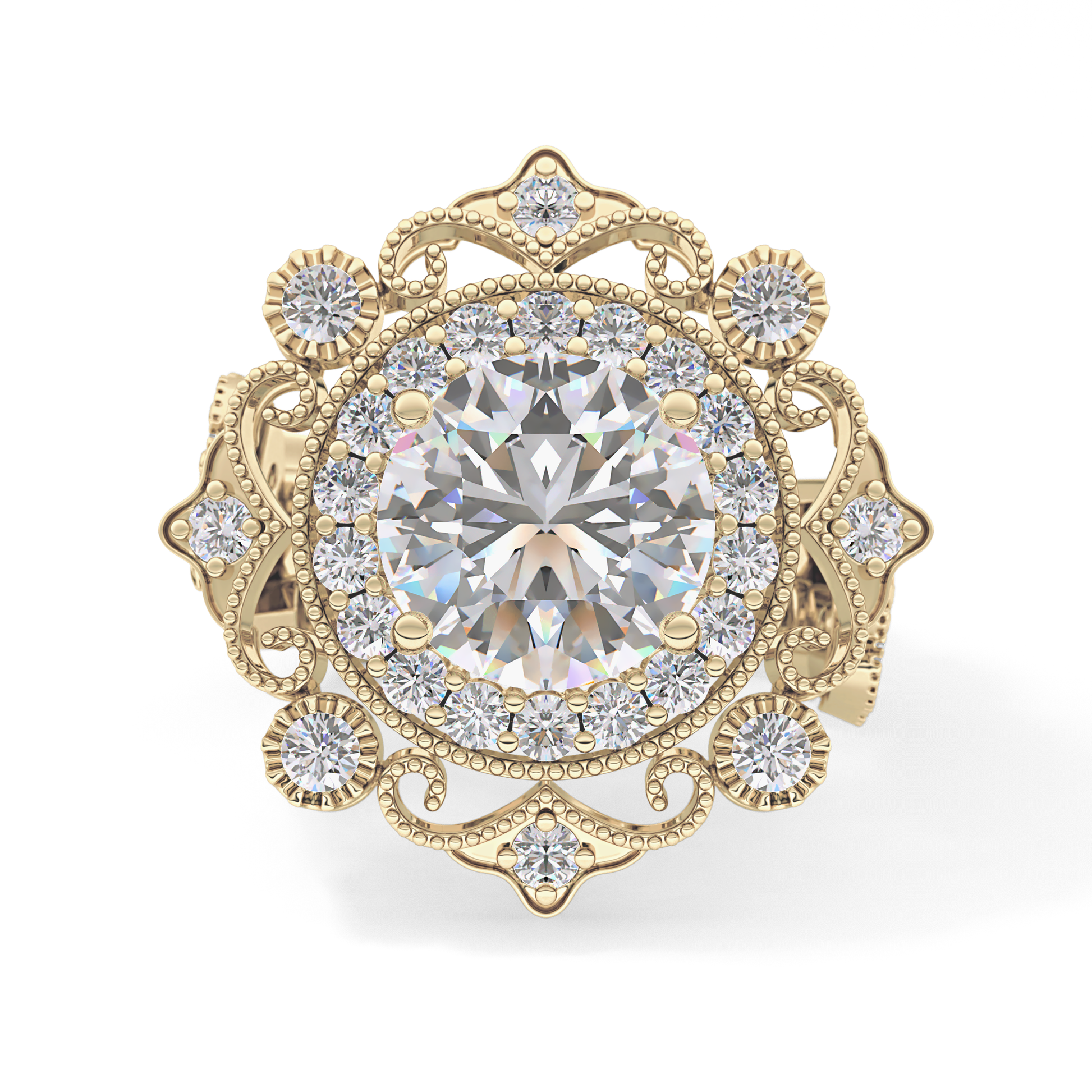 Round Cut 4.14 Carat Moissanite Ring – Vintage Cluster Setting in Gold