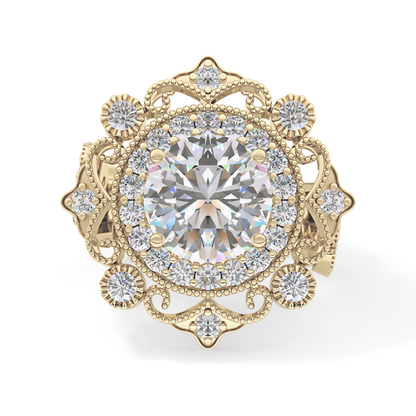 Round Cut 4.14 Carat Moissanite Ring – Vintage Cluster Setting in Gold