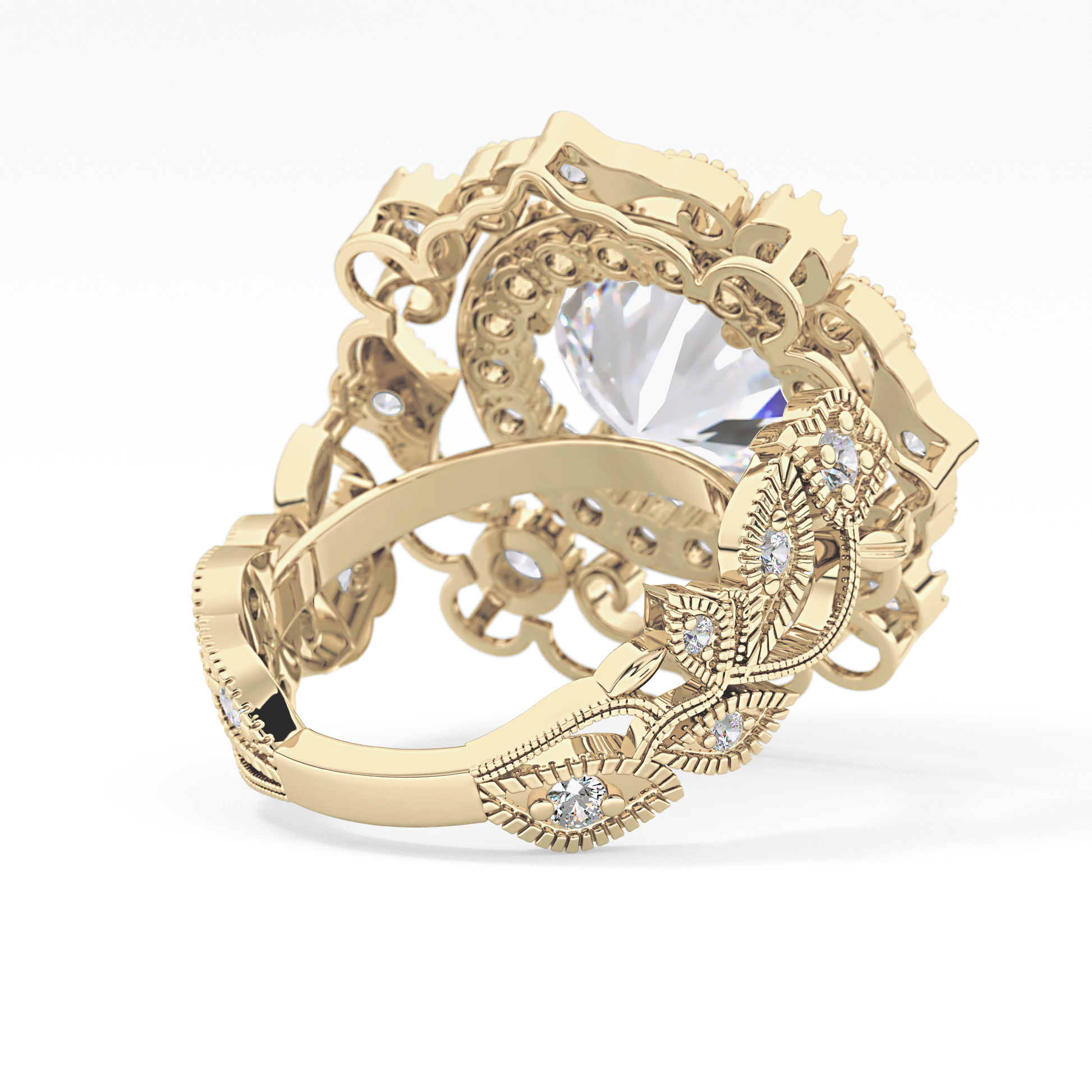 Round Cut 4.14 Carat Moissanite Ring – Vintage Cluster Setting in Gold