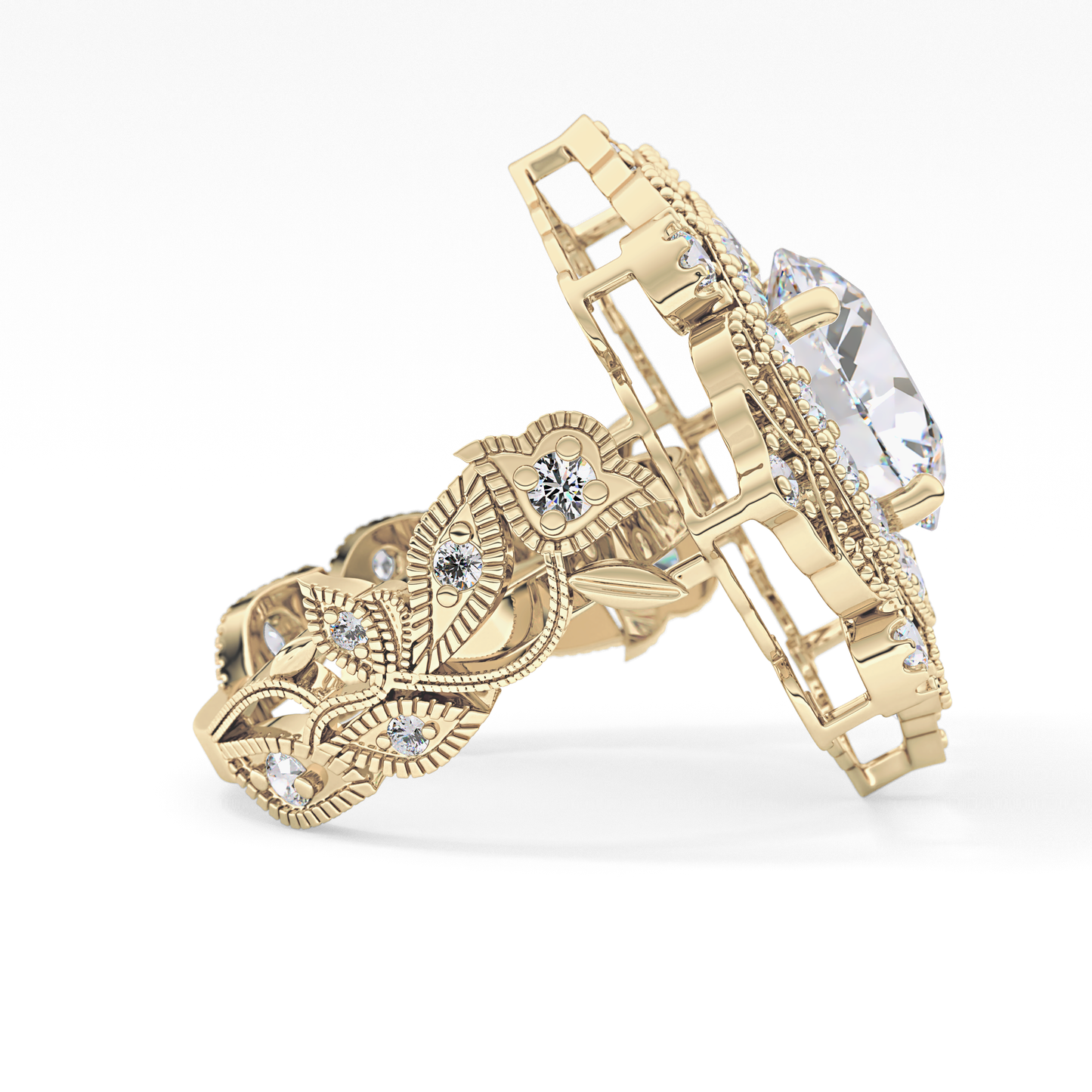 Round Cut 4.14 Carat Moissanite Ring – Vintage Cluster Setting in Gold
