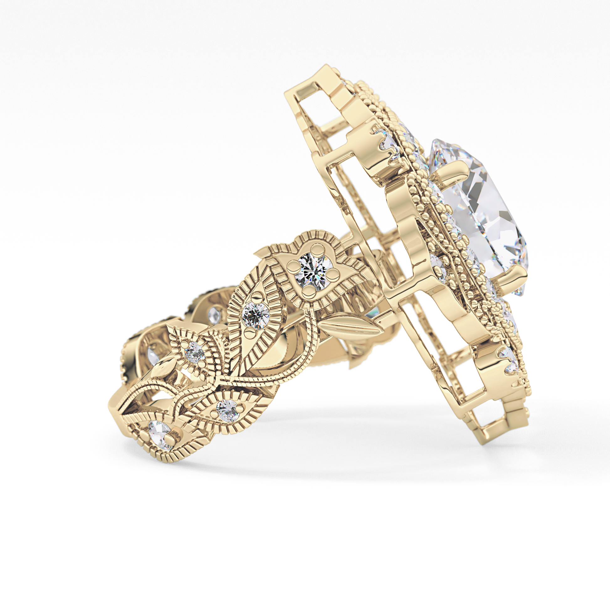 Round Cut 4.14 Carat Moissanite Ring – Vintage Cluster Setting in Gold