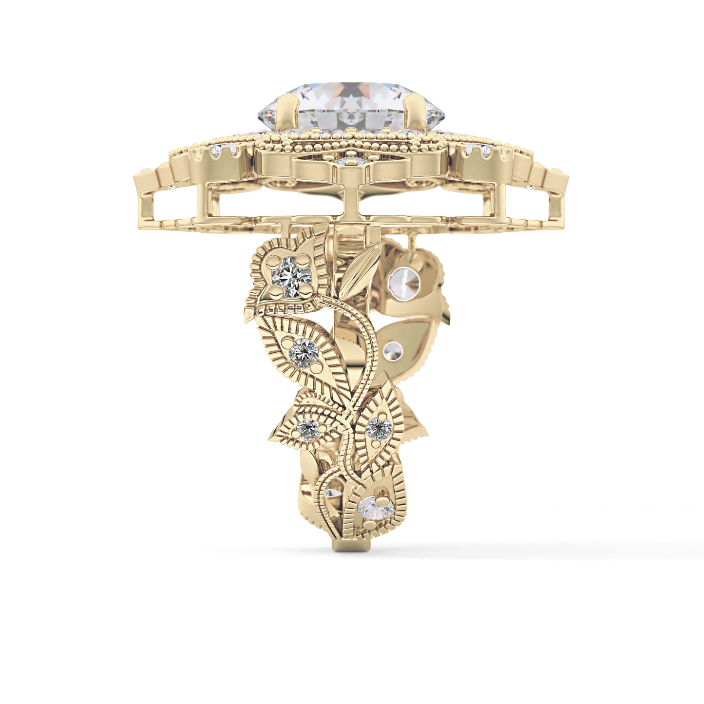 Round Cut 4.14 Carat Moissanite Ring – Vintage Cluster Setting in Gold