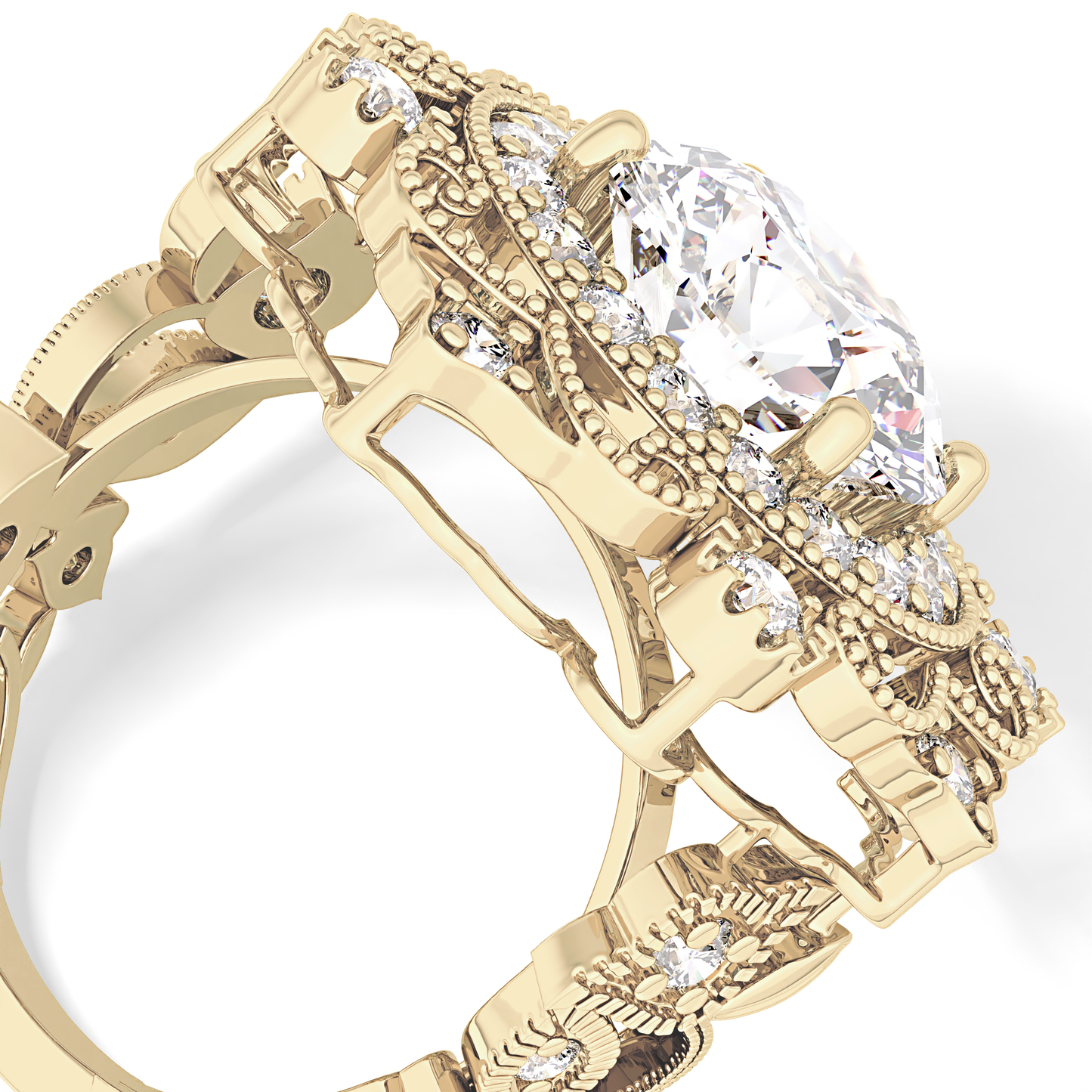 Round Cut 4.14 Carat Moissanite Ring – Vintage Cluster Setting in Gold