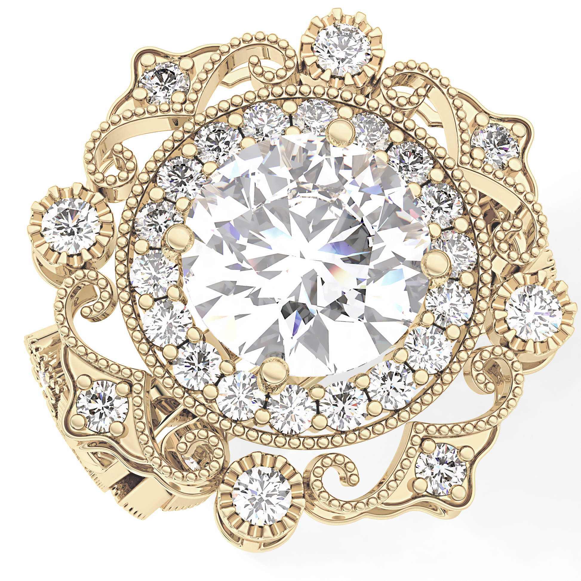 Round Cut 4.14 Carat Moissanite Ring – Vintage Cluster Setting in Gold