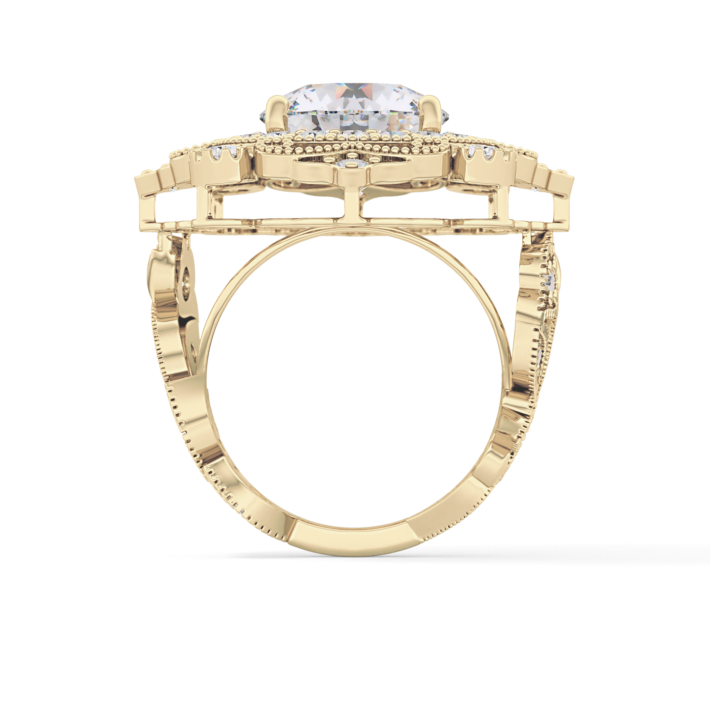 Round Cut 4.14 Carat Moissanite Ring – Vintage Cluster Setting in Gold