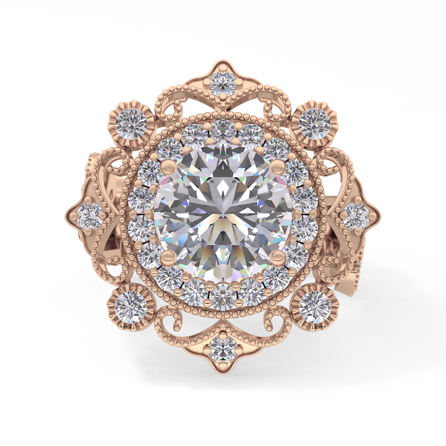 Round Cut 4.14 Carat Moissanite Ring – Vintage Cluster Setting in Gold